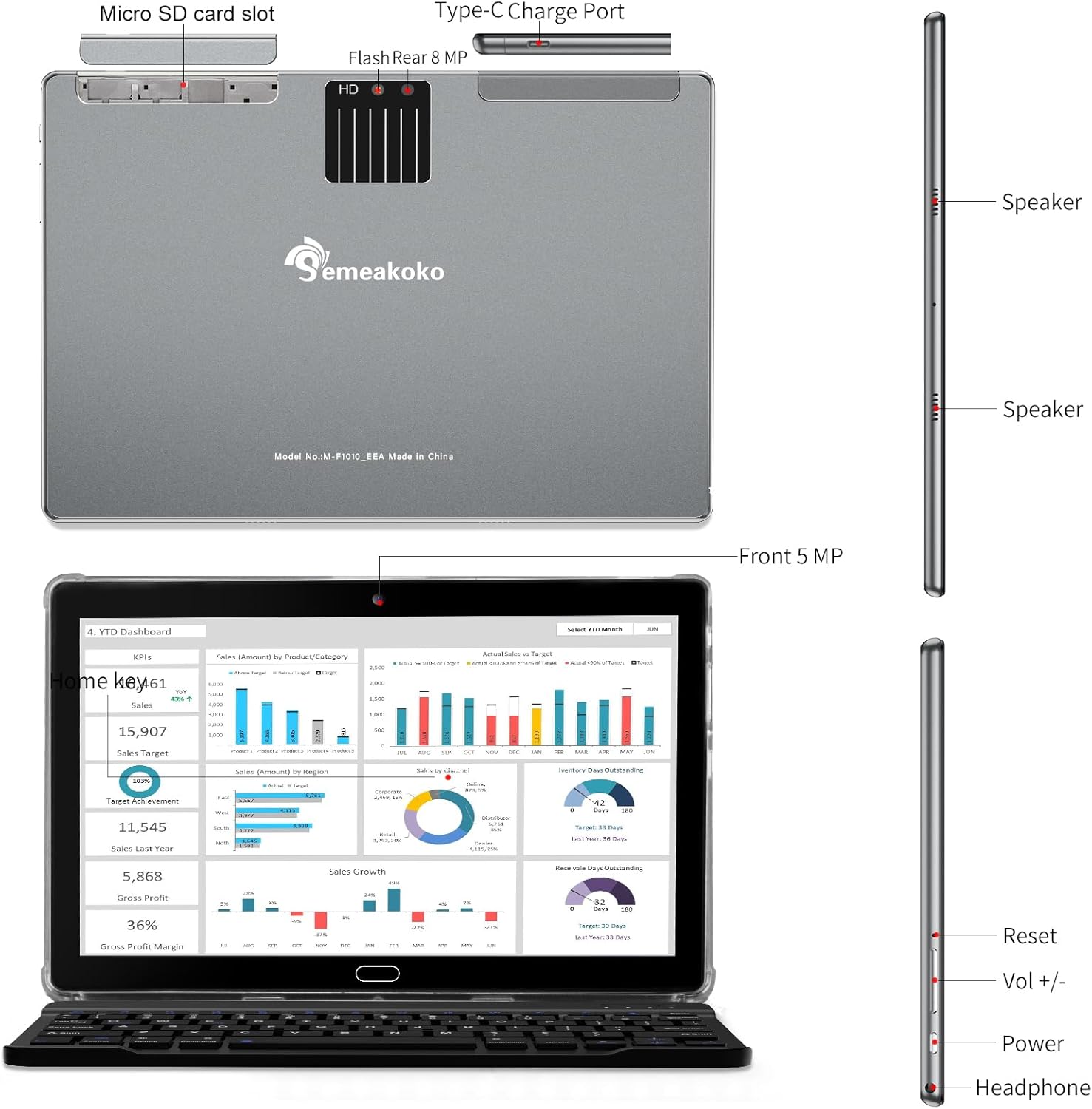 Tablet 10.1 Inch Android 12, 10GB RAM+64GB ROM, Expandable 512G, 6000mAh Battery, 2.4G/5G WiFi, BT, GPS, IPS Touchscreen, Dual Camera, 2-in-1 Tablet with Keyboard, Mouse, Stylus & Case