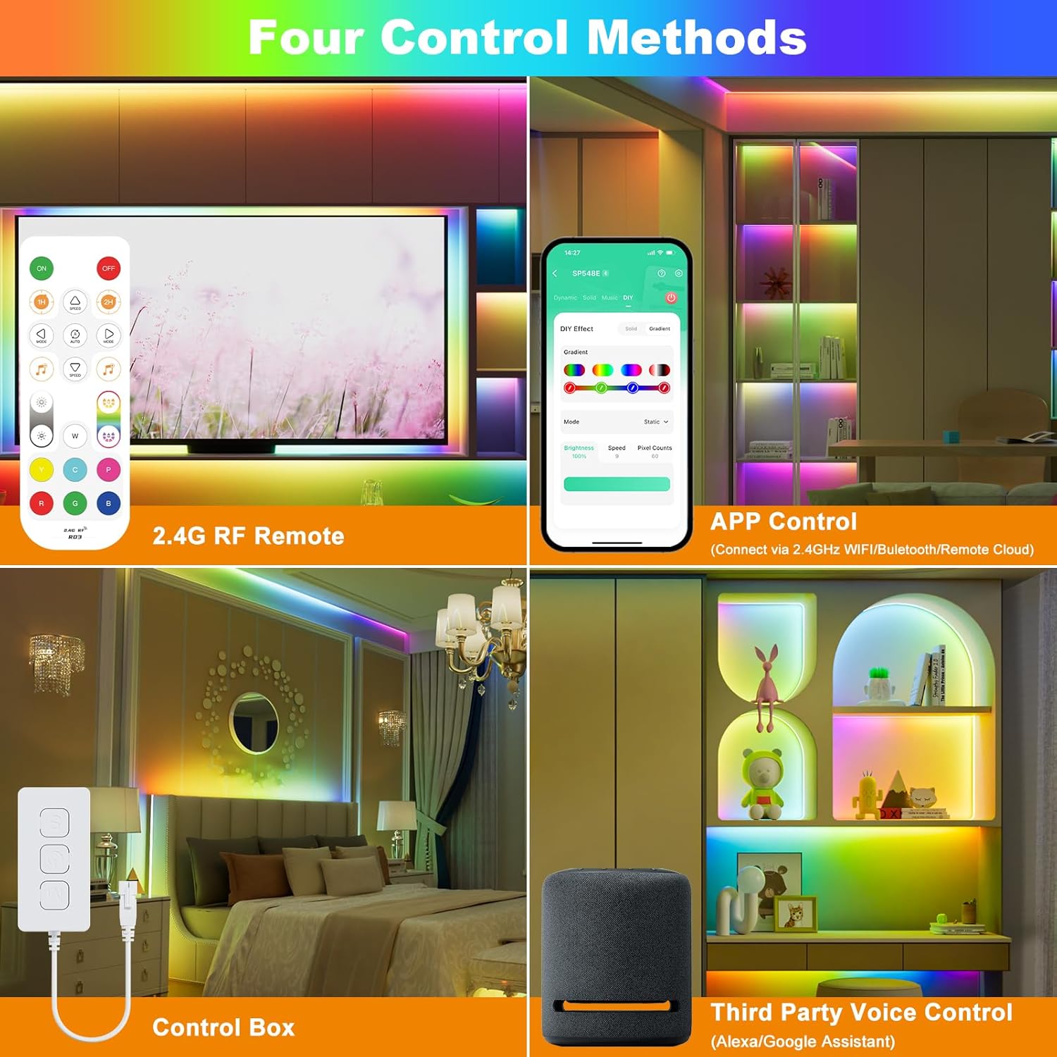 PAUTIX 12mm Connectors 8pcs L-Shaped/Corner Connectors,PAUTIX RGB Smart IC COB LED Strip Lights,Compatible with Alexa/Google Assistant,24ft/7.5m