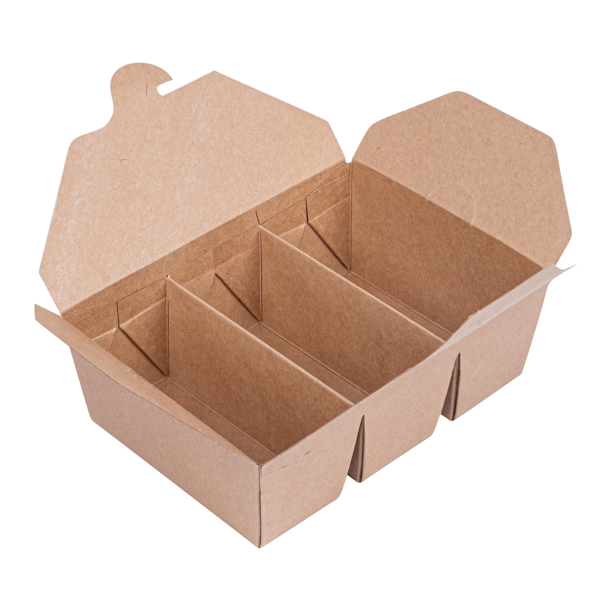 Restaurantware -Bio Tek - Contenedores de tacos de 7.5 x 5.5 x 2 pulgadas, 100 cajas desechables para tacos – 3 compartimentos, congelables, contenedores de papel kraft, tapa de bloqueo de pestañas,