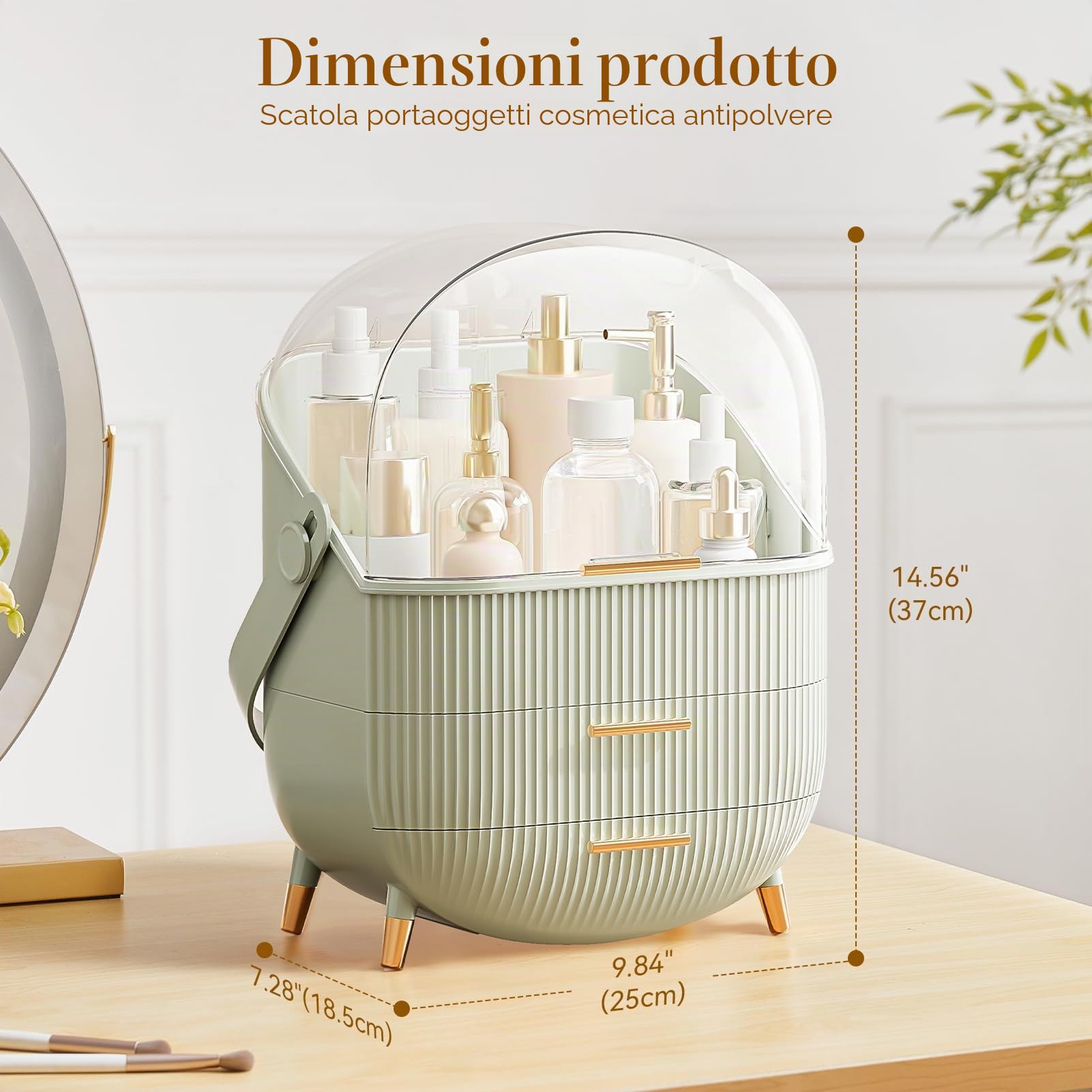 Scatola di trucco multifunzionale antipolvere per cosmetici, organizer per cosmetici, prodotti per la cura della pelle, scrivania, nuova versione (verde menta)