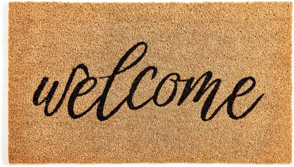 Coco Coir Door Mat with Heavy Duty Backing, Welcome Doormat (17" x 30"), Doormat Entrance (Welcome3)