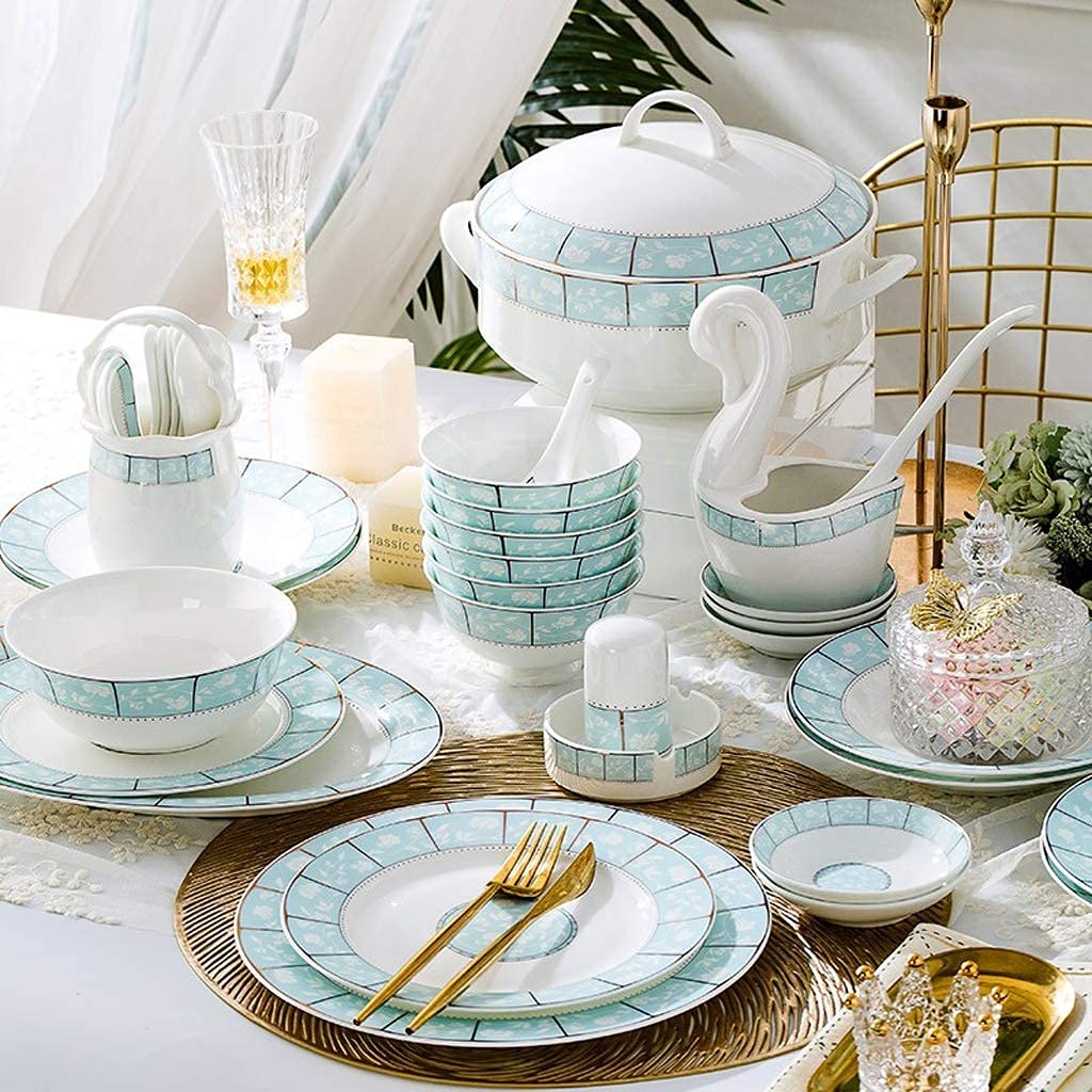 H3TF5J Ceramiczny zestaw zastawy stołowej, 48 elementów europejskiej zastawy stołowej, Bezpieczny materiał w Chinach, rodzinny prezent, ręcznie malowane złoto kunsztu