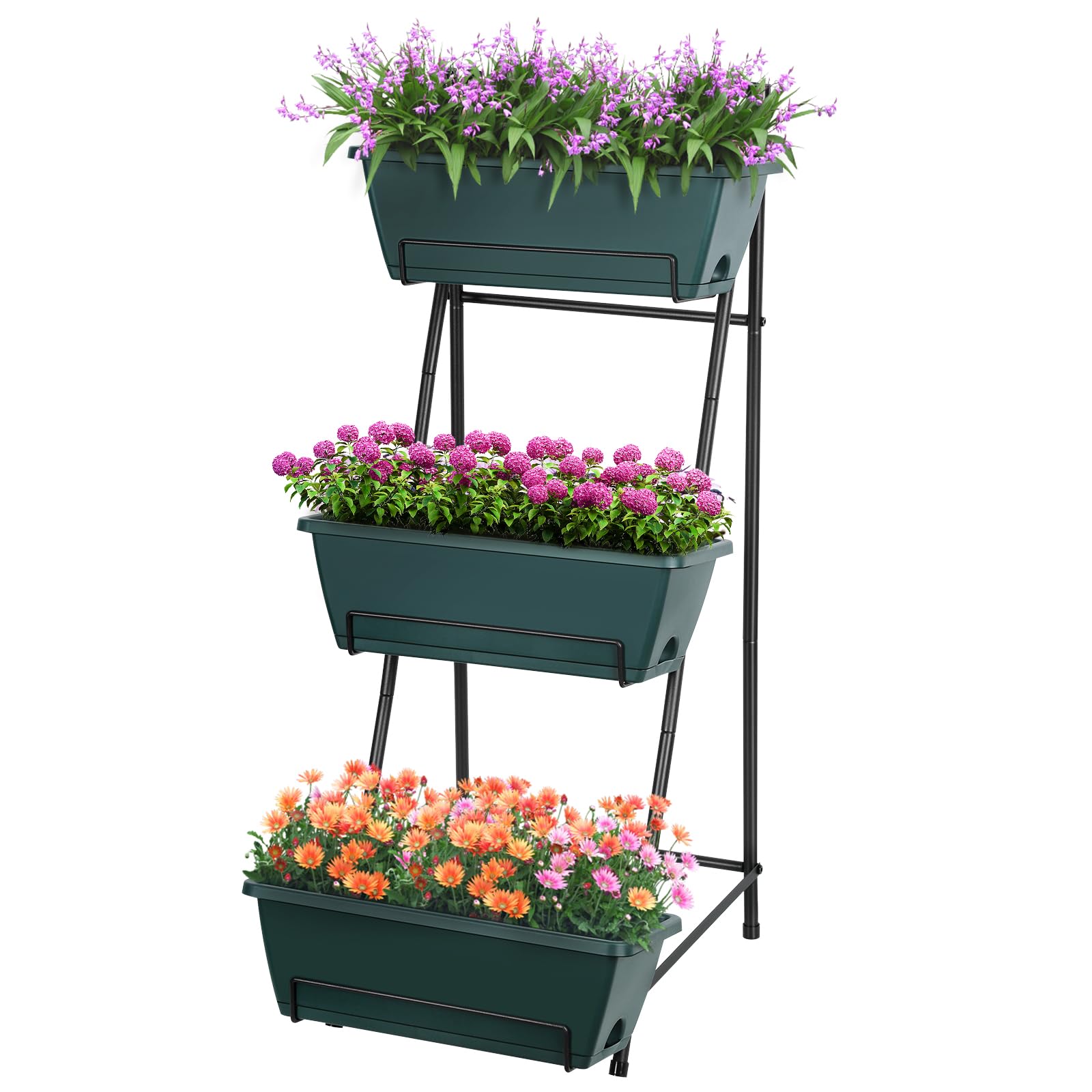 Raised Garden Bed 3 Tier Vertical Garden Planter Standing Garden Bed Planter Box Outdoor Herb Planter with Drainage Holes Removable Tray for Patio