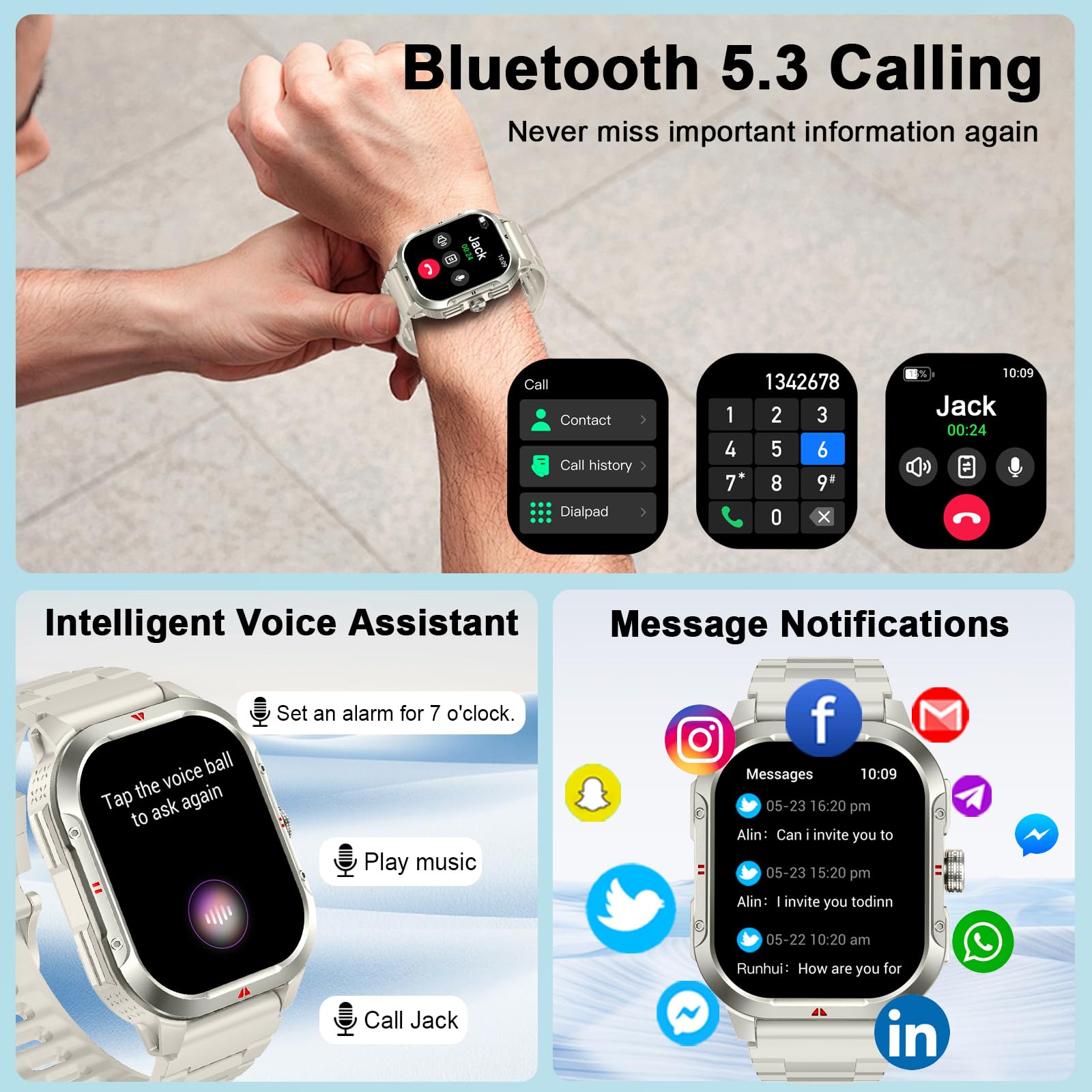 GPS Smartwatch Uomo Donna, 2.06" HD Orologio Smartwatch con Chiamate Bluetooth, Cardiofrequenzimetroi/Sonno/SpO2/Contapass, 100+ Sportive Smart Watch, IP68 Impermeabil Fitness Tracker per iOS Android