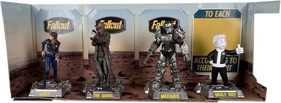 McFarlane Toys - Fallout Lucy, Maximus, The Ghoul & Vault Boy 6in Posed Figures 4pk | Vault Boy. Includes Bases, Backdrops, Art Card and Coa