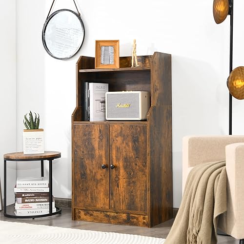 Miniatura 4 de Giantex Gabinete de almacenamiento para suelo, estantería de 2 puertas con estante ajustable, estantería industrial de 2 niveles, oficina de