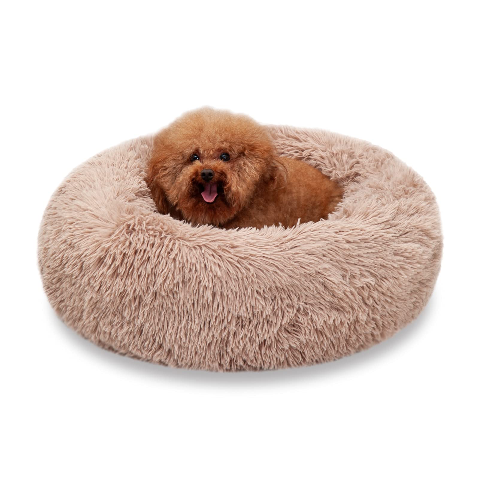 Dono Washable Calming Dog Bed, Donut Cuddler Pet Beds Anti-Slip Warming Cozy Fluffy Soft Round Anxiety Faux Fur Plush for Puppy Small Medium Large Dogs and Cats