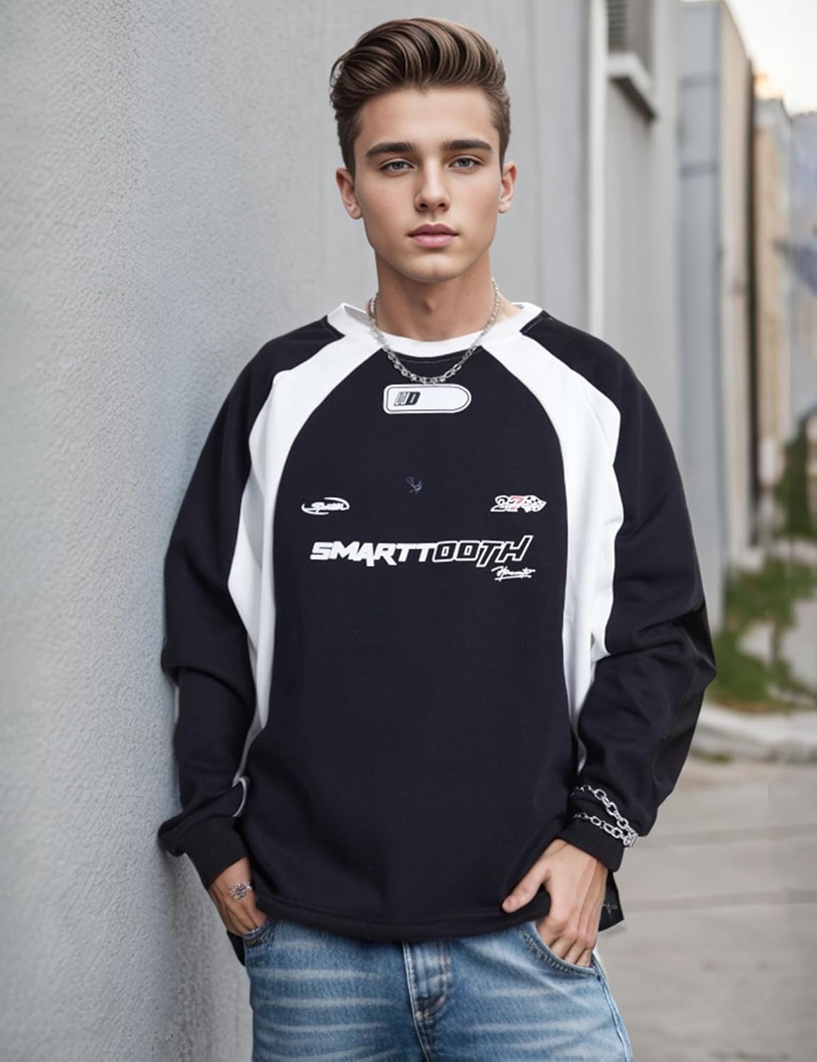 EMMIOL Oversized Crewneck Sweatshirts for Men Vintage Graphic Pullover Loose Fit Streetwear Long Sleeve Top - Image 2