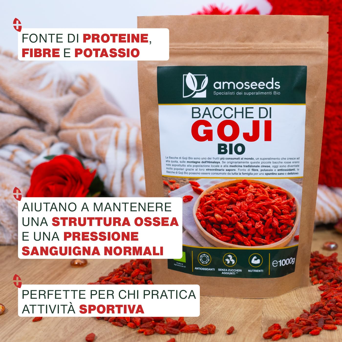 Bacche di Goji BIO 1KG | Himalaya, Essiccate al sol, Senza Zuccheri Aggiunti | 100% crude | Qualità Superiore
