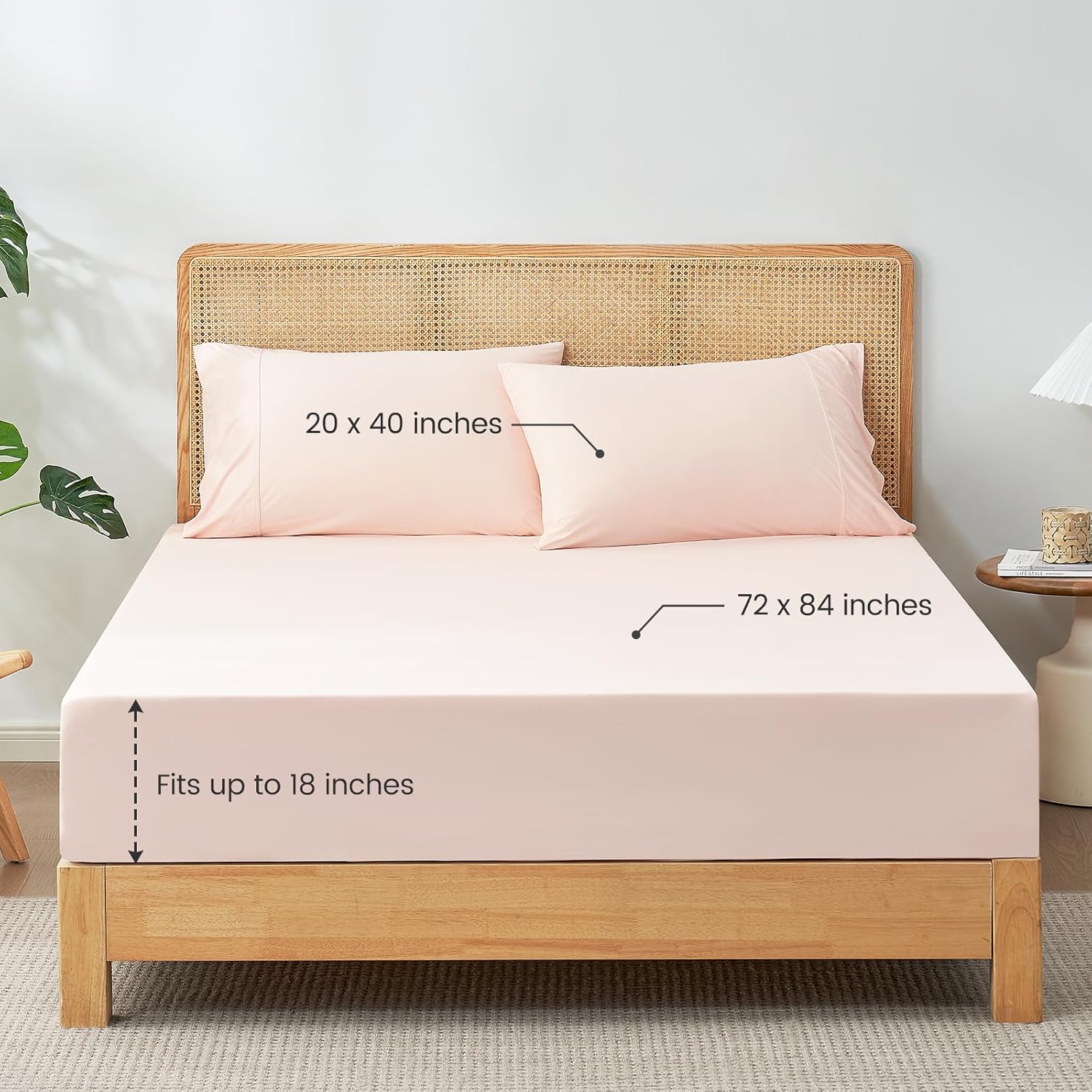 Cozy Bliss Premium Cooling Sheet Set Cali King Size, Q-Max>0.45, 3PCS No Flat Sheet with 2 Pillowcases, Breathable Fitted Sheet for Hot Sleepers & Night Sweats, Deep Pocket Up to 18 Inches, Pink