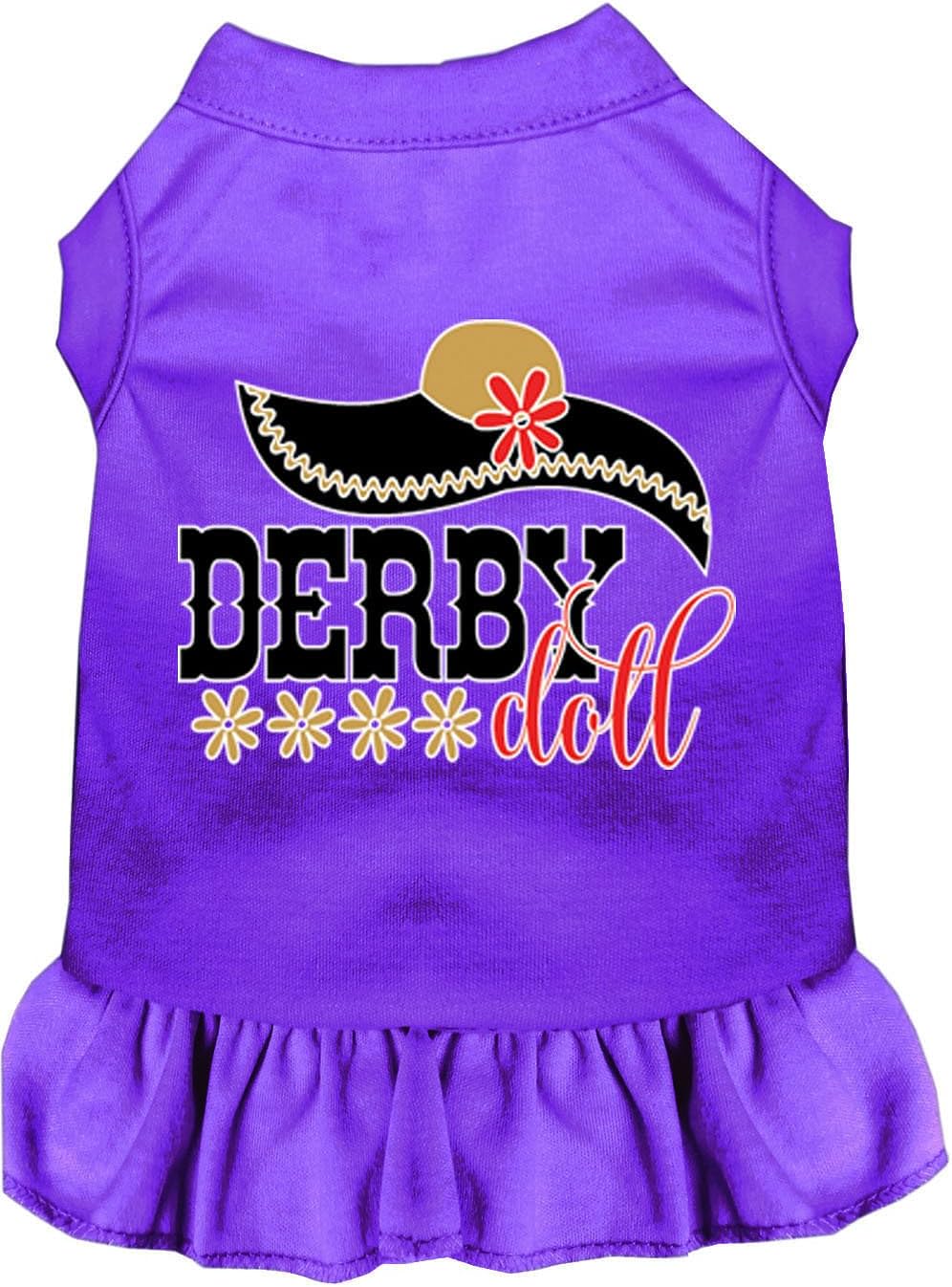 Pet Dog & Cat Dress Screen Printed, "Derby Doll" Purple LG (10-14 lbs.)