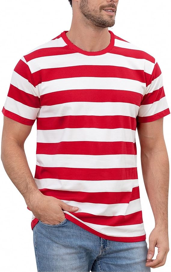Where's Waldo Shirt - Striped Cotton T-Shirt Red White Horizontal Stripes