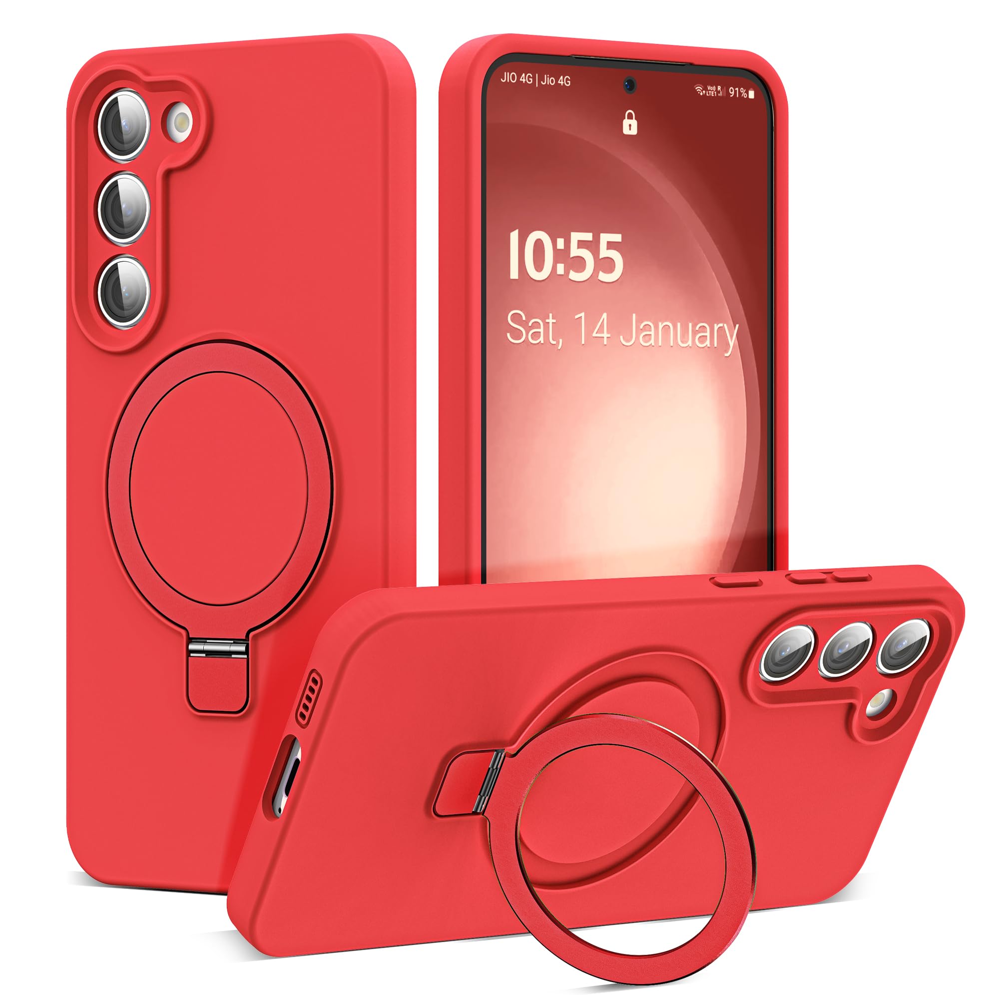 YEMORAN Designed for Samsung Galaxy S23 6.1'' with Magnetic Ring Stand[Compatible with Mag-Safe][Military-Grade Protection] Slim Liquid Silicone S23