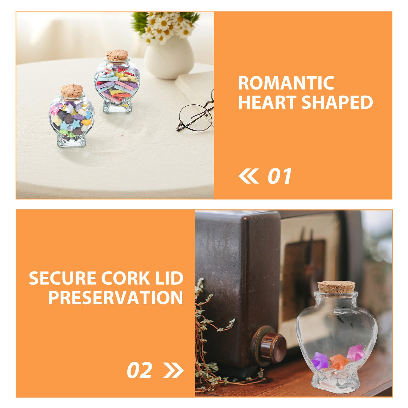 IMIKEYA 12 Bottiglie Mini Cuore in Vetro Trasparente con Tappo Sughero Barattoli per Messaggi Decorazione Matrimonio e Artigianato