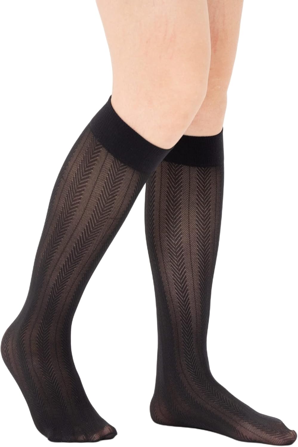 Verdancy Women’s 2 Packs Trouser Socks Knee Highs Jacquard Patterned 40D Ultra Stretchable Plus Size Semi Sheer Opaque - Image 4