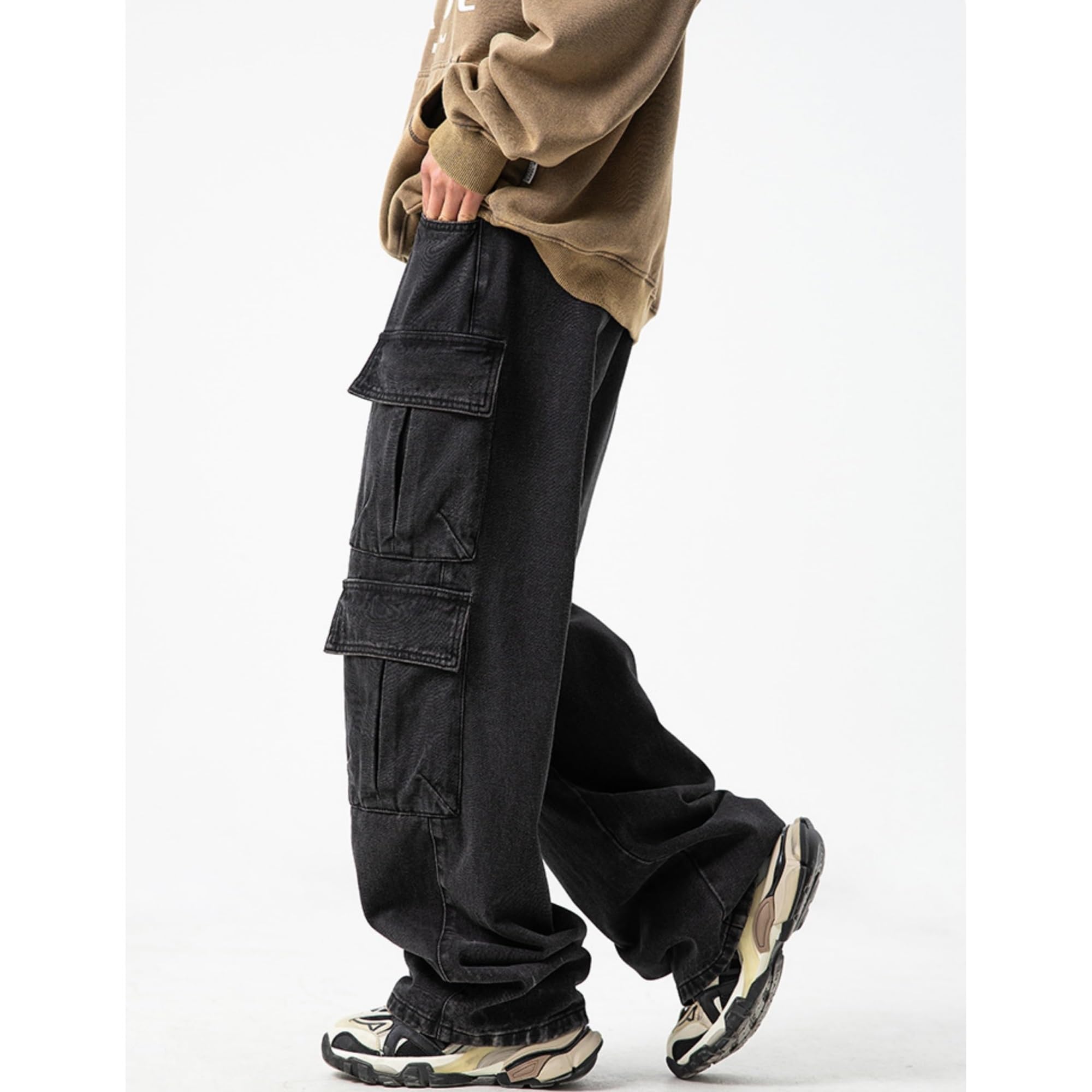 Spodnie Cargo Męskie Baggy Cargo Jeansy Hip Hop Nastolatek Streetwear Y2K Hip Hop Skateboard Spodnie z Kieszeniami