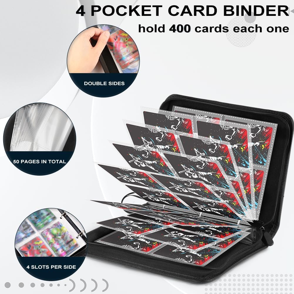 Carpeta De Tarjetas Con 4 Bolsillos Para 400 Tarjetas Con 50 Fundas Carpeta De Tarjetas Con 4 Bolsillos Para 400 Tarjetas Con 50 Fundas
