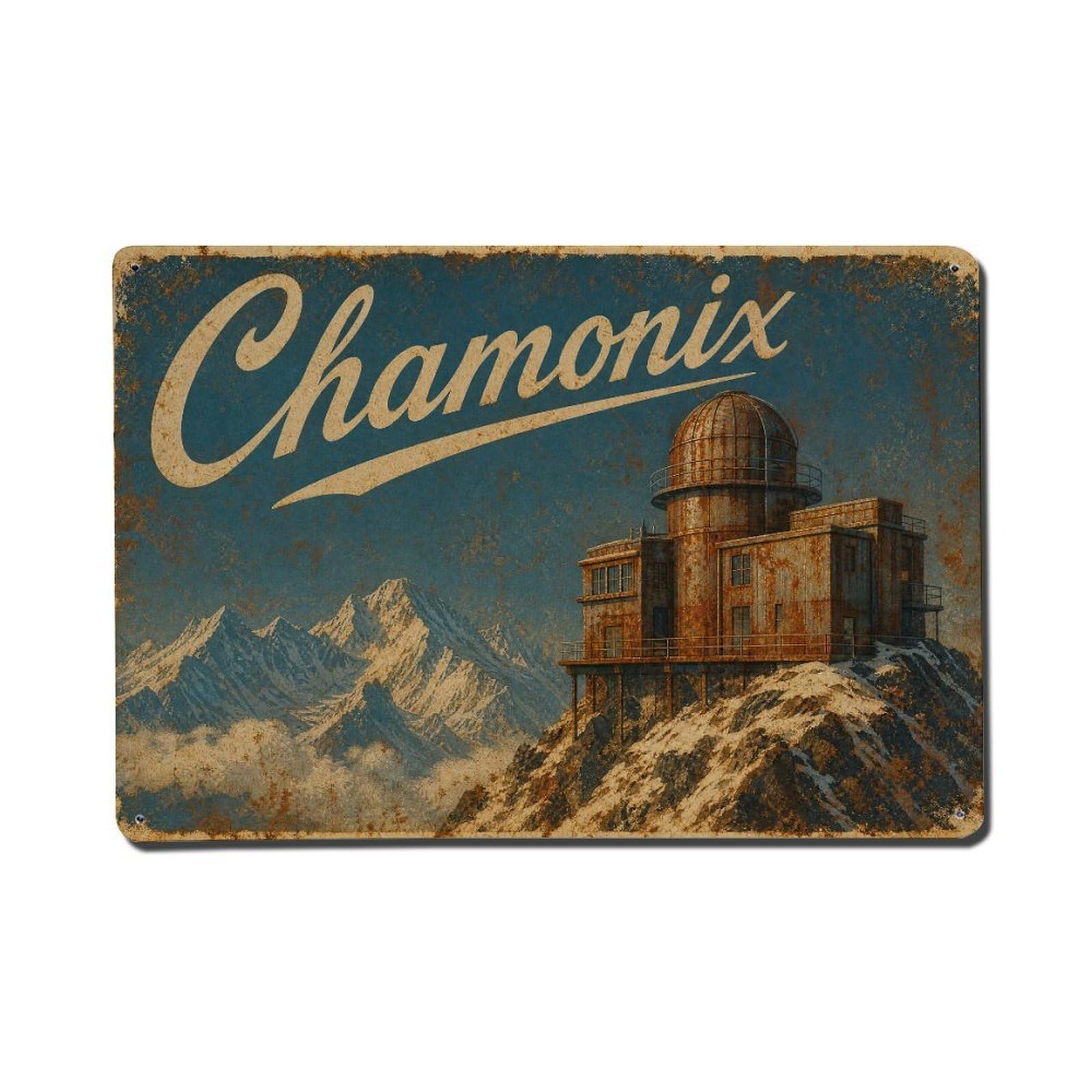 Vintage Travel Chamonix Summit Observatory France Metal Tin Sign