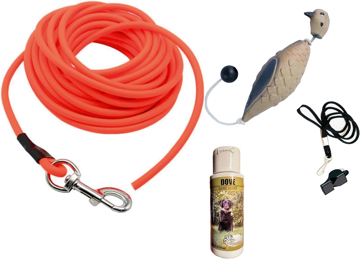 Dog Training Ruff-Cord Check Cord Tracking Leash 30 ft. - Dove Trainer - Dove Scent - Lanyard and Whistle Dog Training Kit HuntEmUp