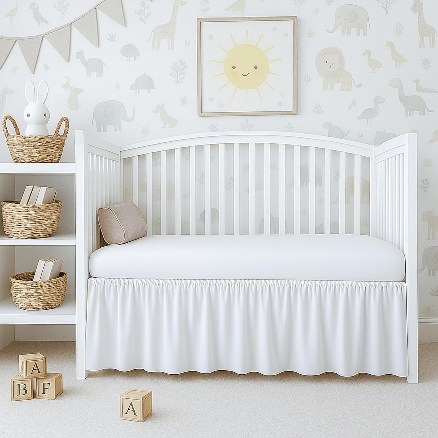 Crib Skirt Dust Ruffle, Soft & Durable Nursery Crib Toddler Bedding Skirt for Baby Girls or Boys, Fits Standard Cribs 28" x 52" with 14" Drop, Classic Ruffled Desig (White)-image-7