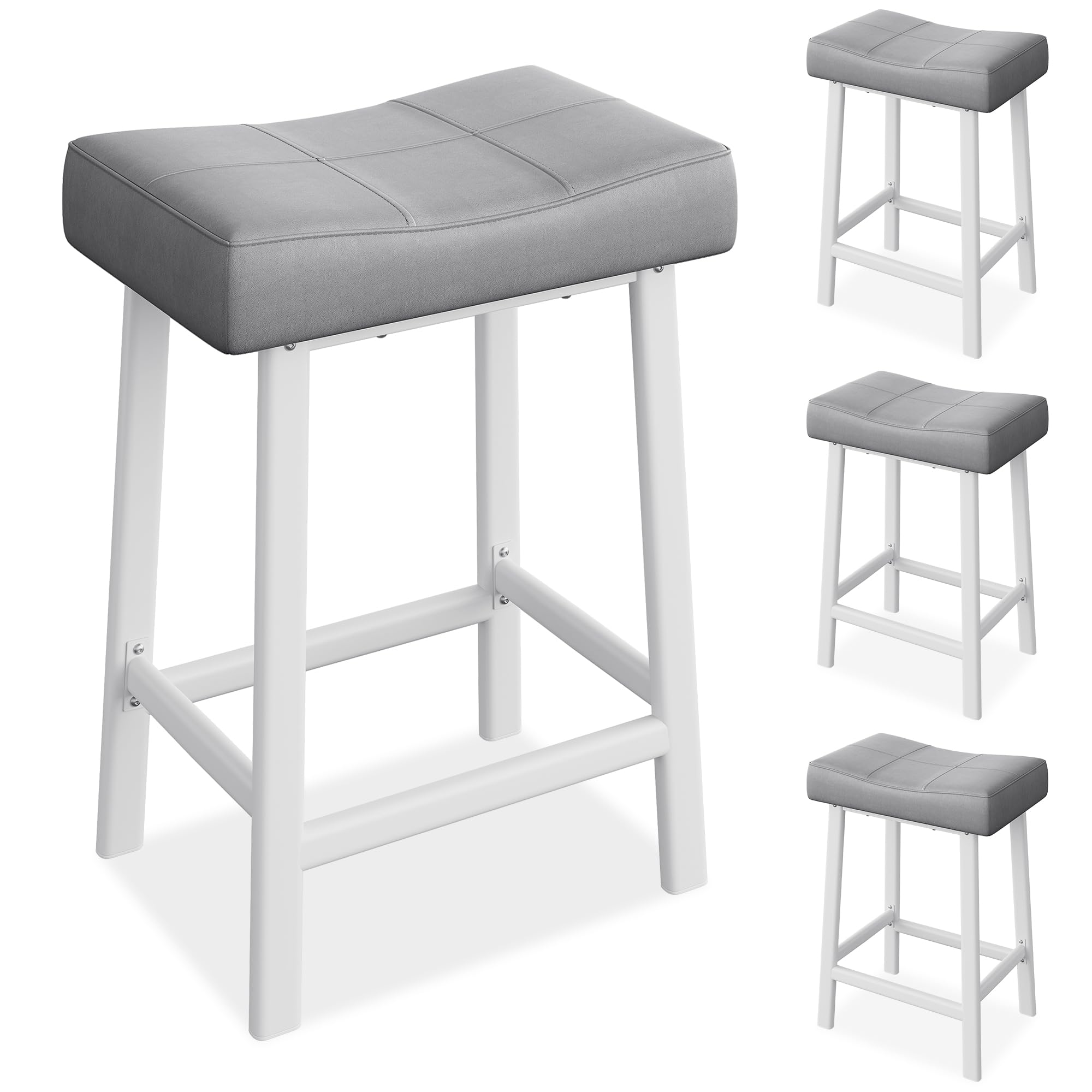 GarveeHome Counter Height Bar Stools Set of 4, 24 in Barstools for Kitchen Island Counter, Upholstered Padded Saddle Chairs with Curved Cushion, Easy