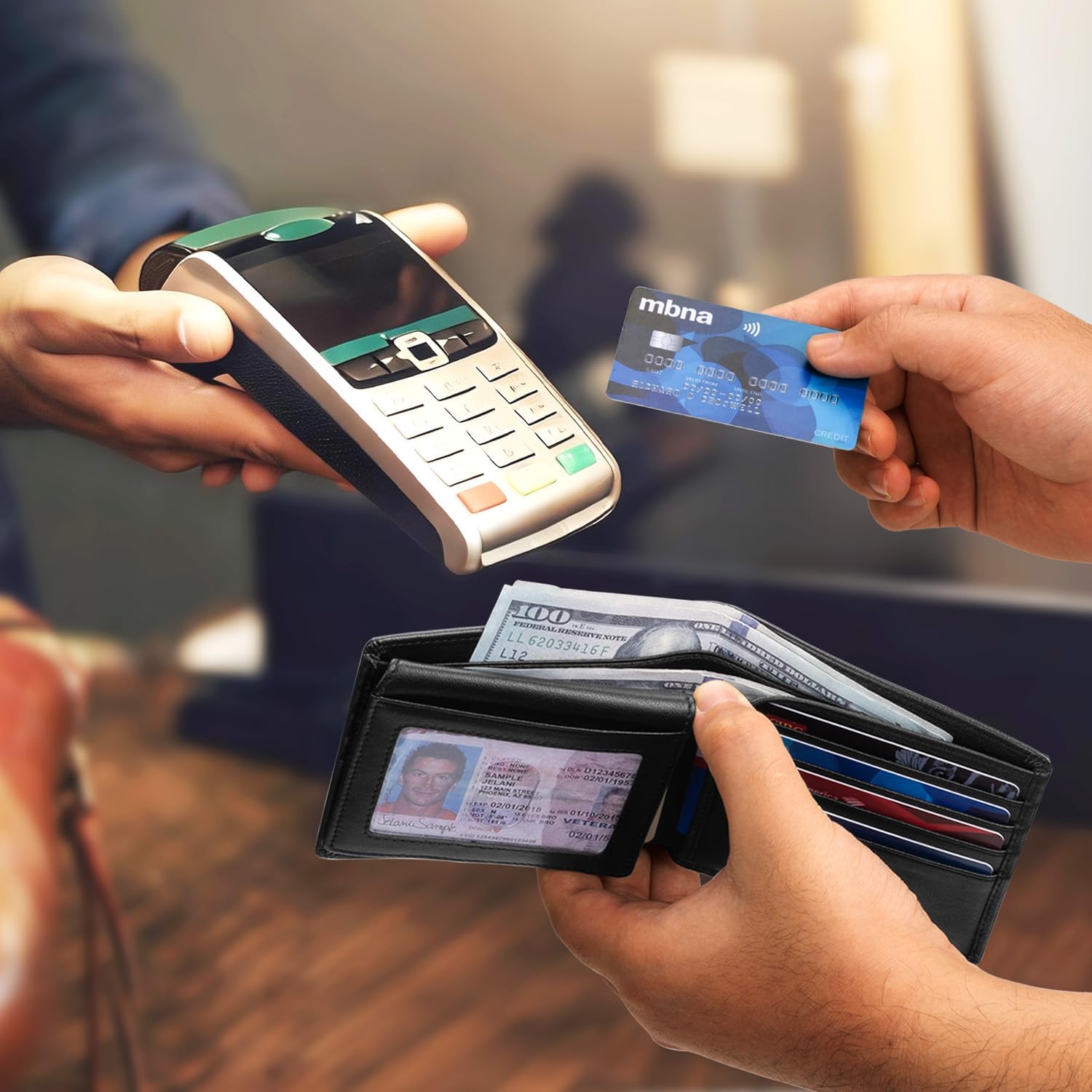 Genuine Leather Wallet for Men 12 Cards Mens Wallet Bifold Rfid Blocking with 2 ID Windows Card Holder Wallet with Gift Box - Image 4