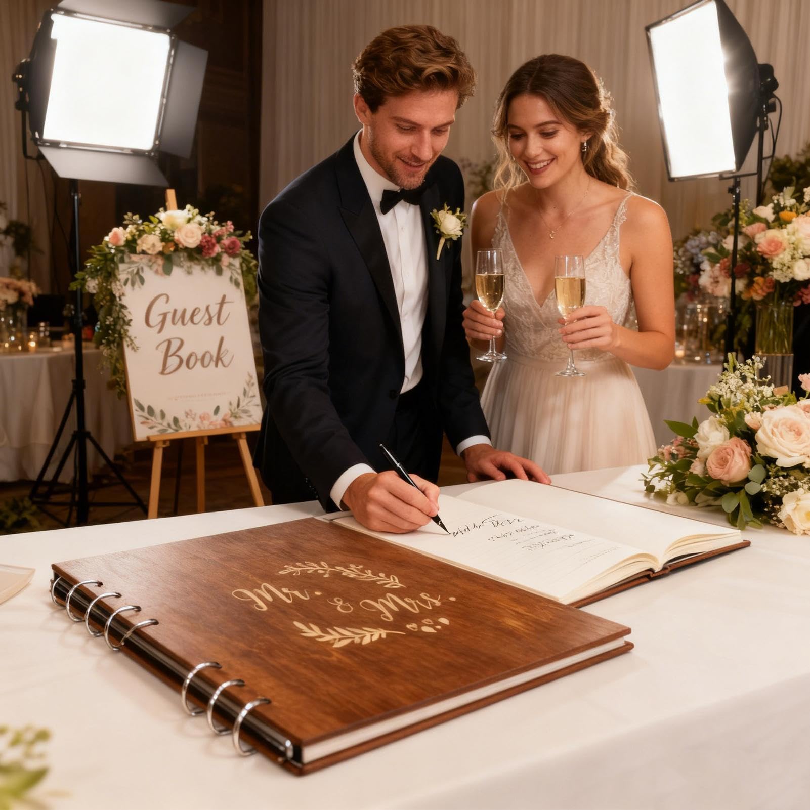Libro De Firmas Para Bodas Artículos De Registro Con Cubierta De Madera