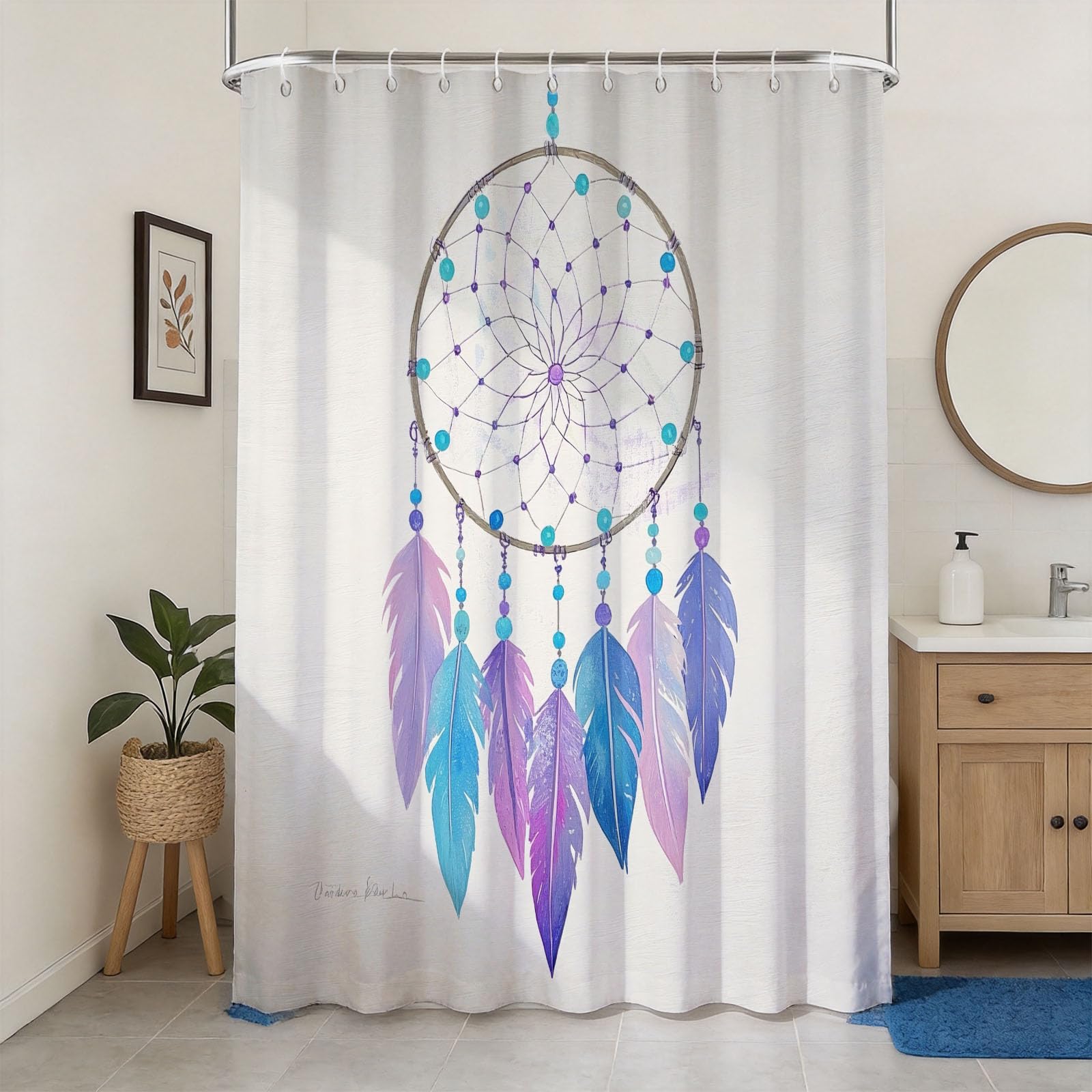 Hongduo 3D Dreamcatcher Shower Curtain for Stalls Bathtubs Gradient Feather Bathroom Decor Shower Curtain Set Polyester Fabric Waterproof 120x180cm/48X71 Inch with Hooks