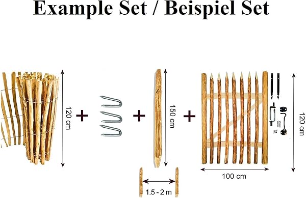 BOGATECO 6 x Haselnuss Staketenzaun Pfosten | Höhe 150 cm | Angespitzte Holz-Pfahl | 6-teiliges Set | Zaunpfosten Hozpflock Holzzaun Zaunpfähle Holzpfosten rund| Holzpfahl für Bauernzaun Gartenzaun - 5
