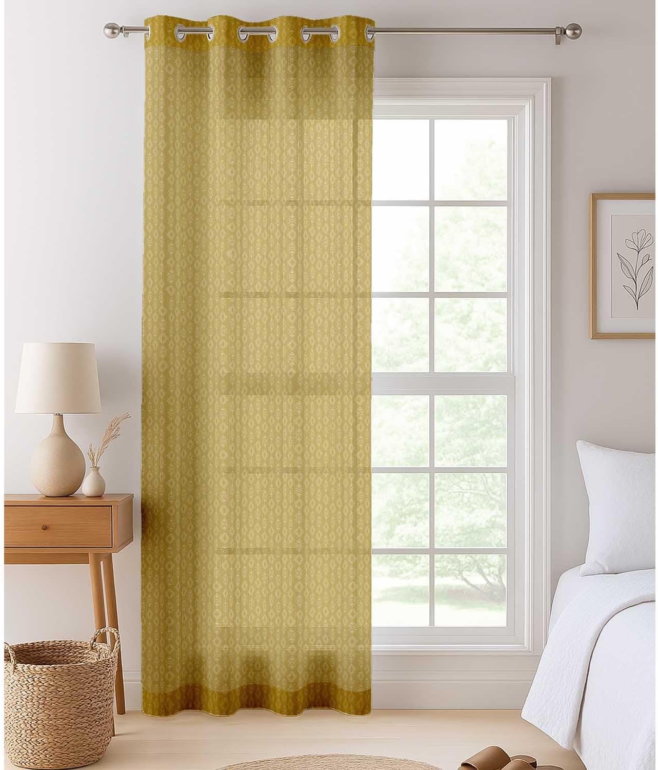Ikat Design Sheer Curtains for Short Windows – Set of 2 Panels, 63" Length, Grommet Top, Printed Georgette, Light Filtering Drapes for Kitchen or Bedroom