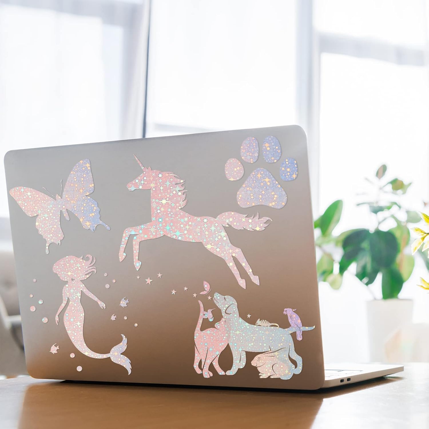 60 Sheets Holographic Laminate Sheets Clear Glitter A4 Size Vinyl Sticker Paper Holographic Overlay Self Adhesive Waterproof Transparent Film, 11.7 x 8.3 Inch (Star Style)