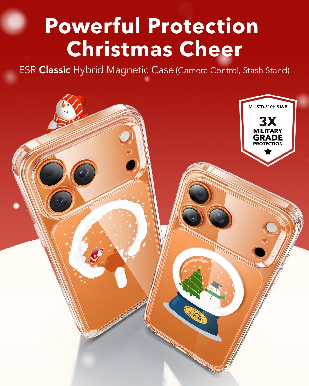 ESR Cover per iPhone 17 Pro, Custodia per controllo della fotocamera, Compatibile con MagSafe, Protezione antiurto di livello militare, Angoli Air Guard ammortizzanti, Serie Hybrid, Babbo Natale
