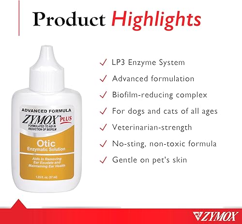 Miniatura 3 de Zymox Advanced Formula Otic Plus Solución enzimática para oídos para perros y gatos sin hidrocortisona, 1.25 oz