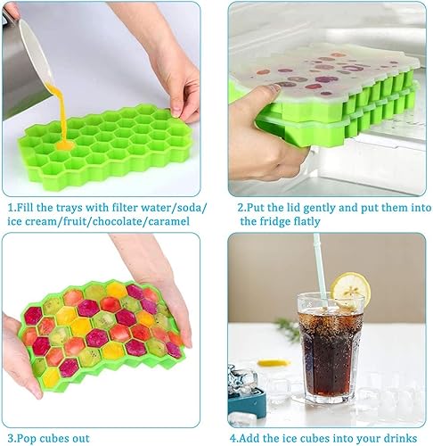 Miniatura 5 de KNOKR Popsicles Molds, Honeycomb Ice Cube Trays Reusable Silicone Ice Cube Mold Free Ice Maker with Removable Lids