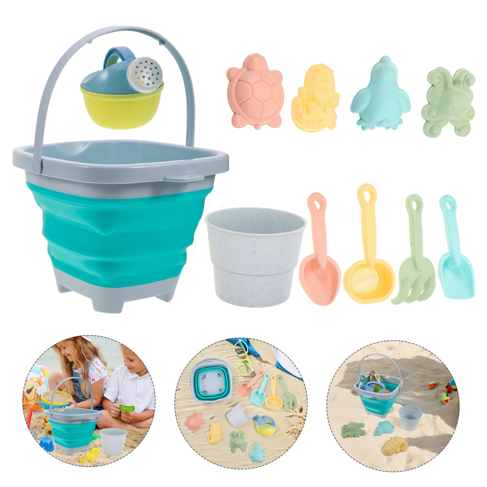 GALPADA Juguetes de Playa para Cubo Plegable con Palas y Rastrillo Juego para Areneros Jardines y Actividades de Verano