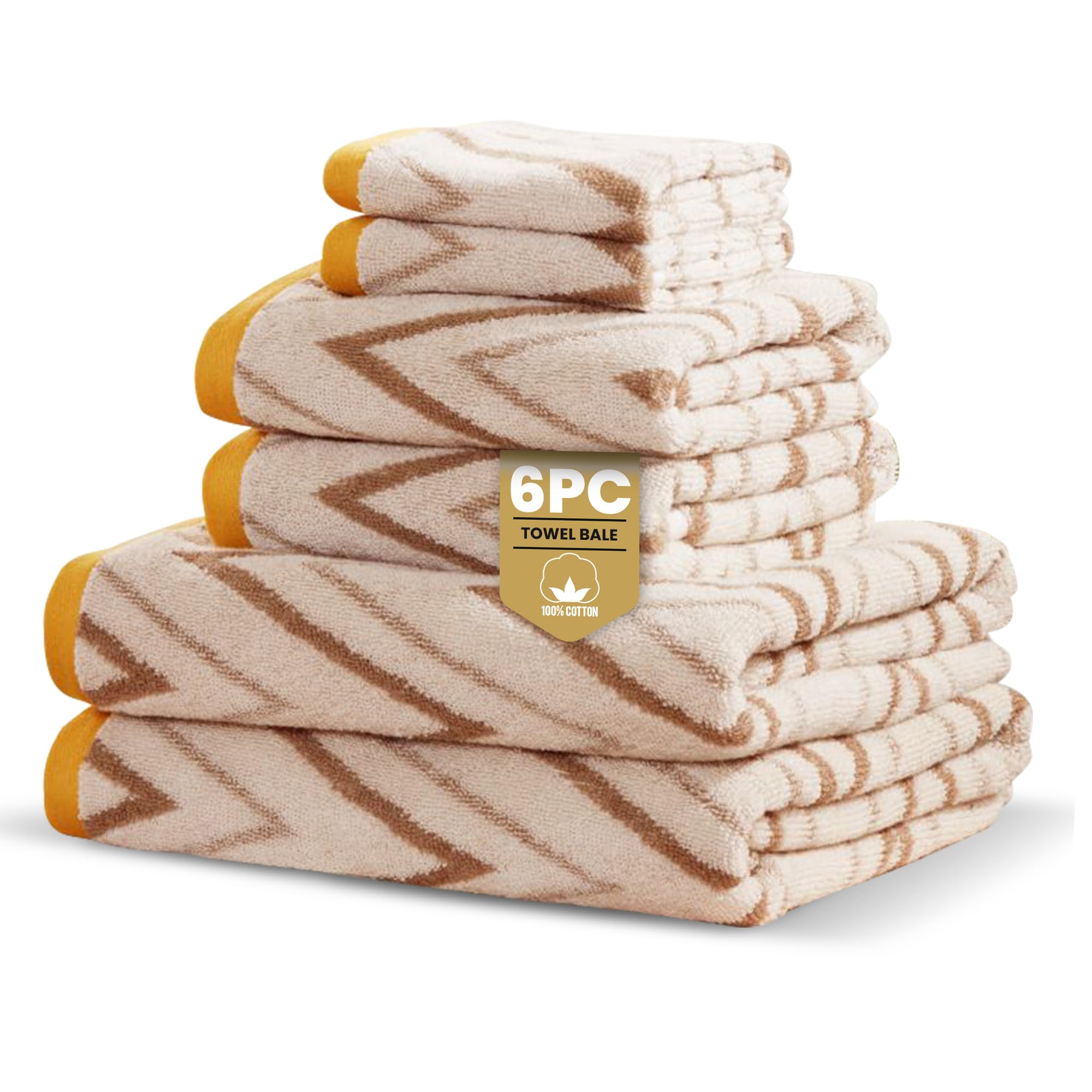 Rapport Home Natural Helix 6-Piece Towel Bale | Luxurious 100% Cotton 500Gsm Set For Soft Absorbent Comfort, Quick-Dry Use And Elegant Bathroom Style | Bale