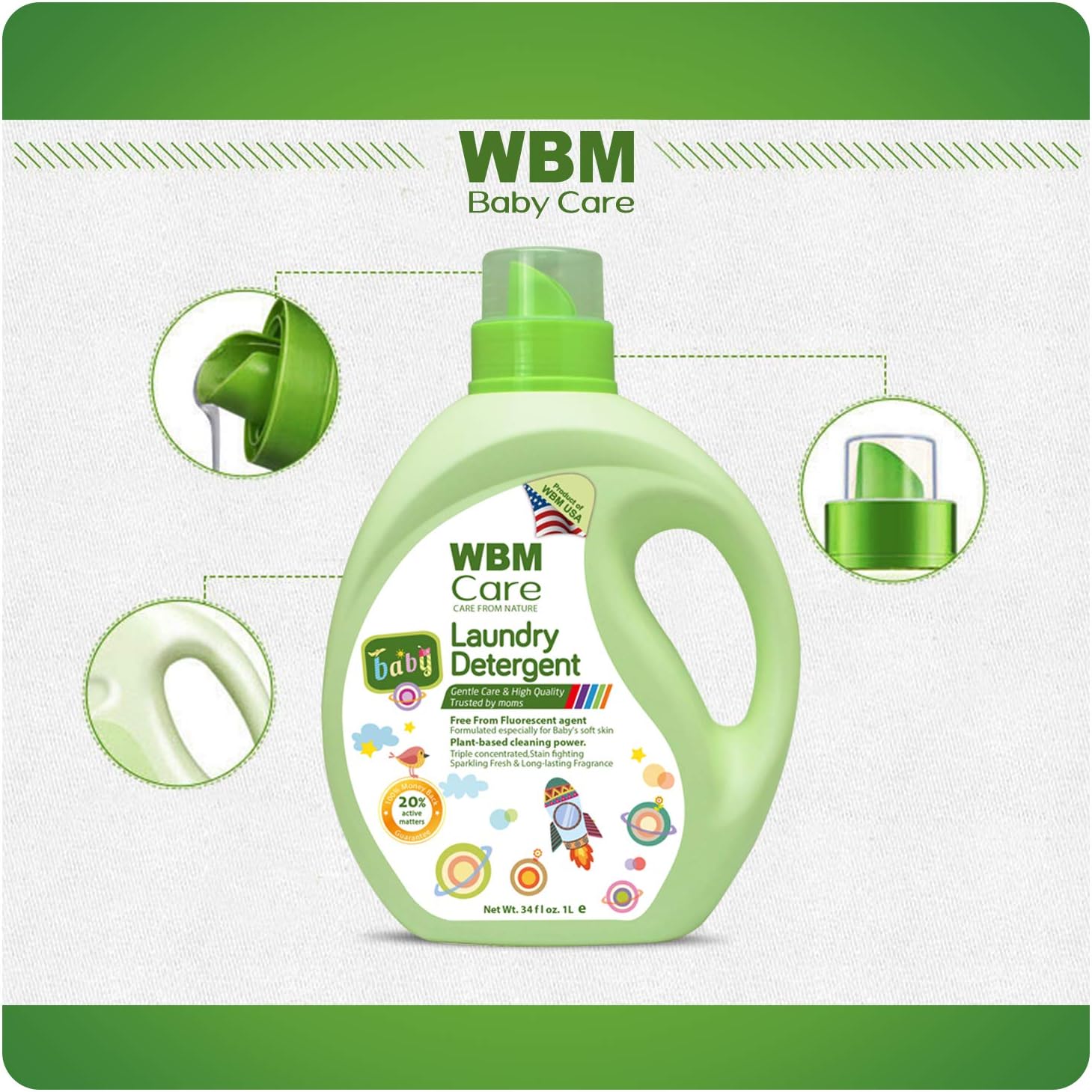 WBM Laundry Detergent | Plant-Based Liquid Formula | 34 fl oz Each, 50 Loads Total | Eco-friendly and effective cleaning for all your laundry needs | 2-Pack