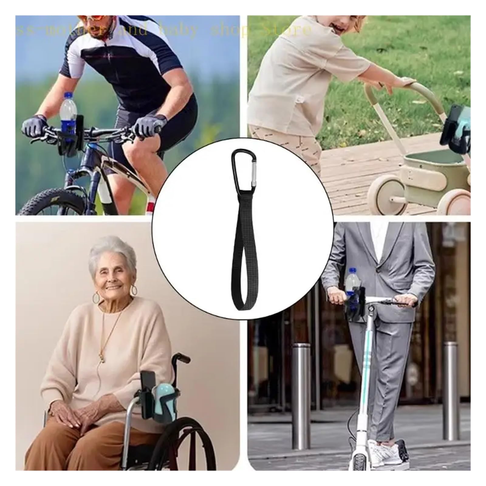 Lot de 4 crochets de suspension robustes pour sacs, mousquetons pour vélos, chariots, fauteuils roulants, poussettes de bébé