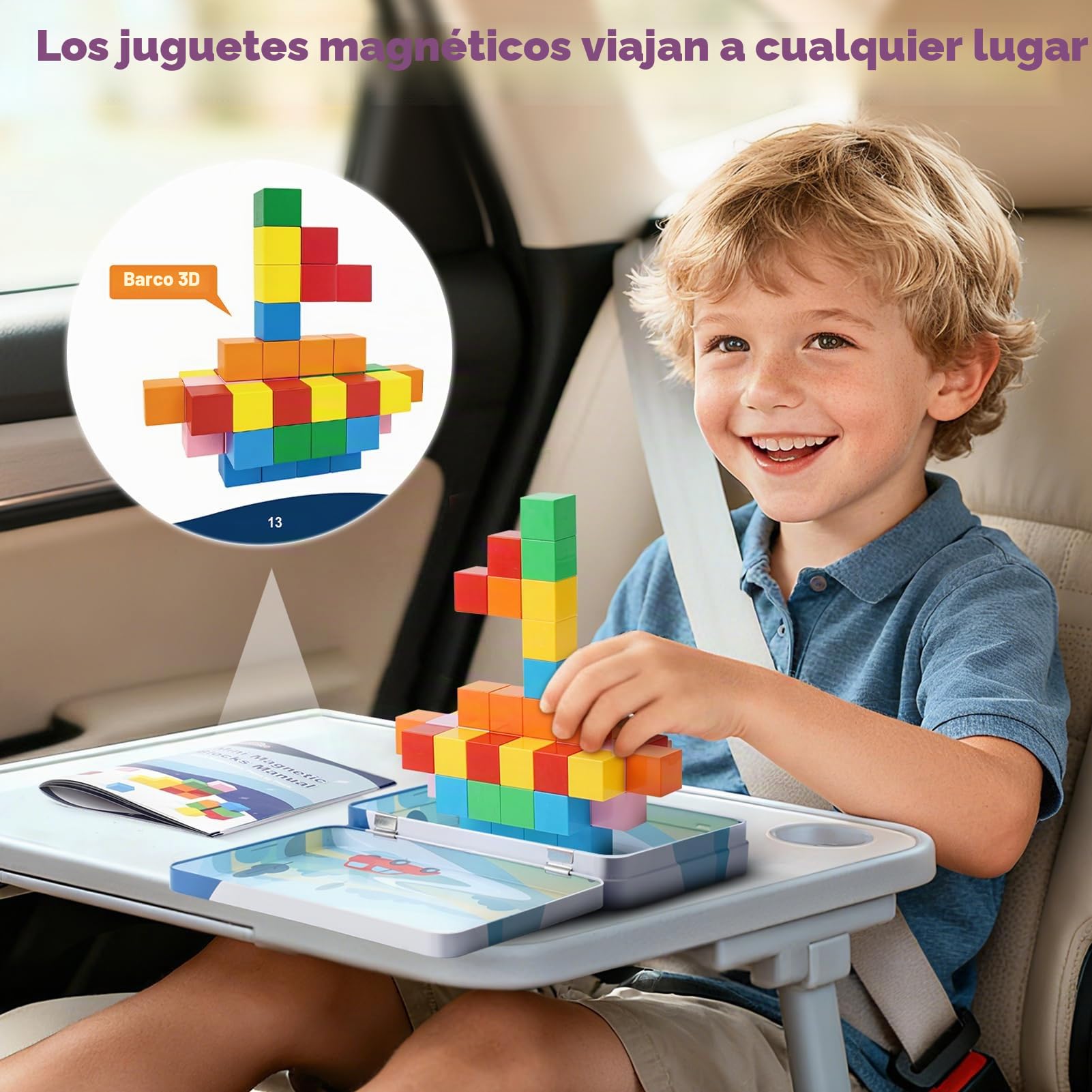 Dreamon 52 Bloques Magnéticos De Viaje – Juego De Construcción Magnético Con Caja De Hierro, Actividades Para Avión, Regalo Para Niños De 3 A 7 Años