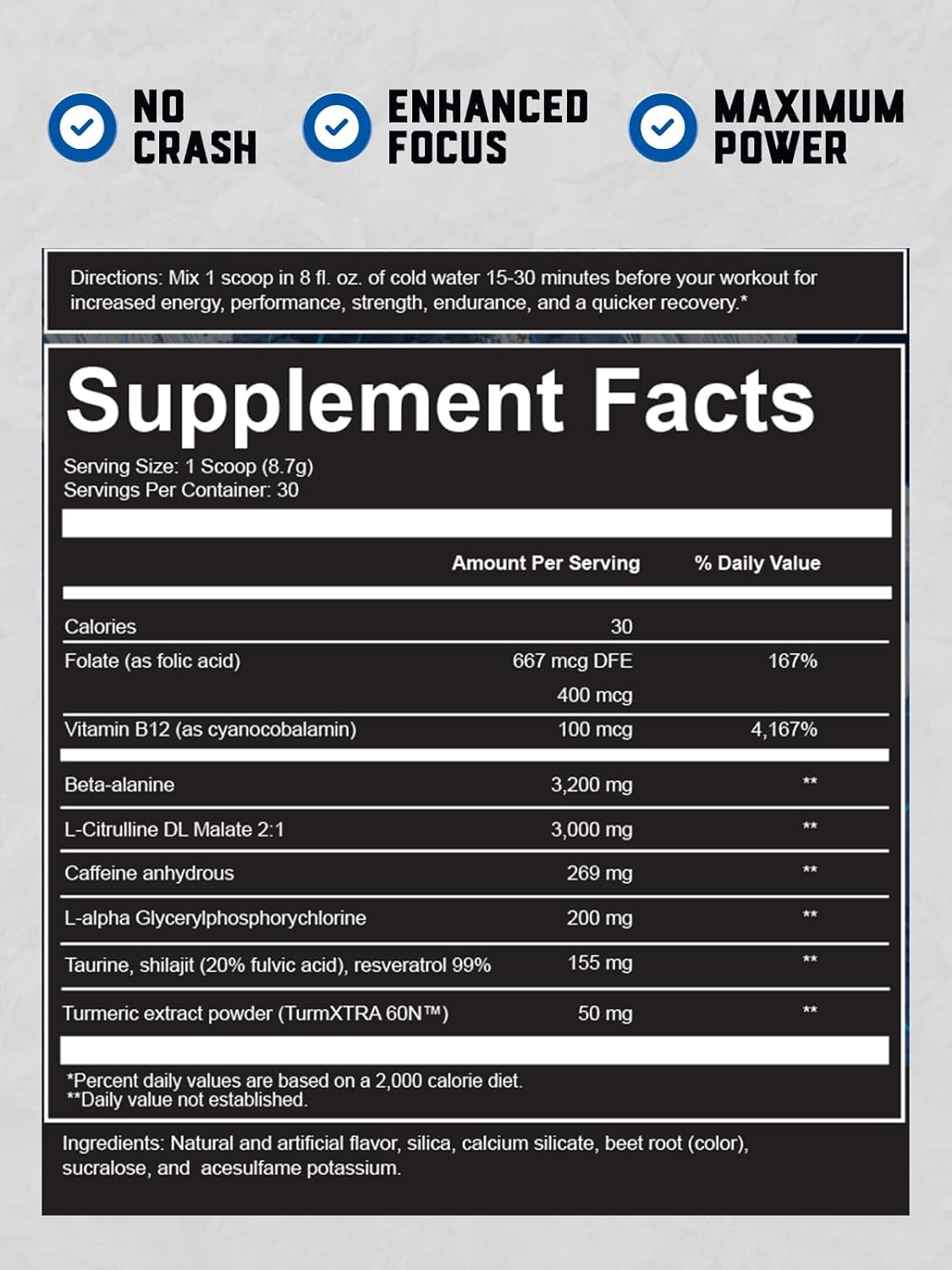 ZOR Snow Pre Workout Powder with Shilajit – Energy & Focus Formula with Beta-Alanine, Citrulline Malate, Alpha GPC & 269mg Caffeine, Sugarfree Preworkout for Men & Women – 30 Servings (Orange Summit)