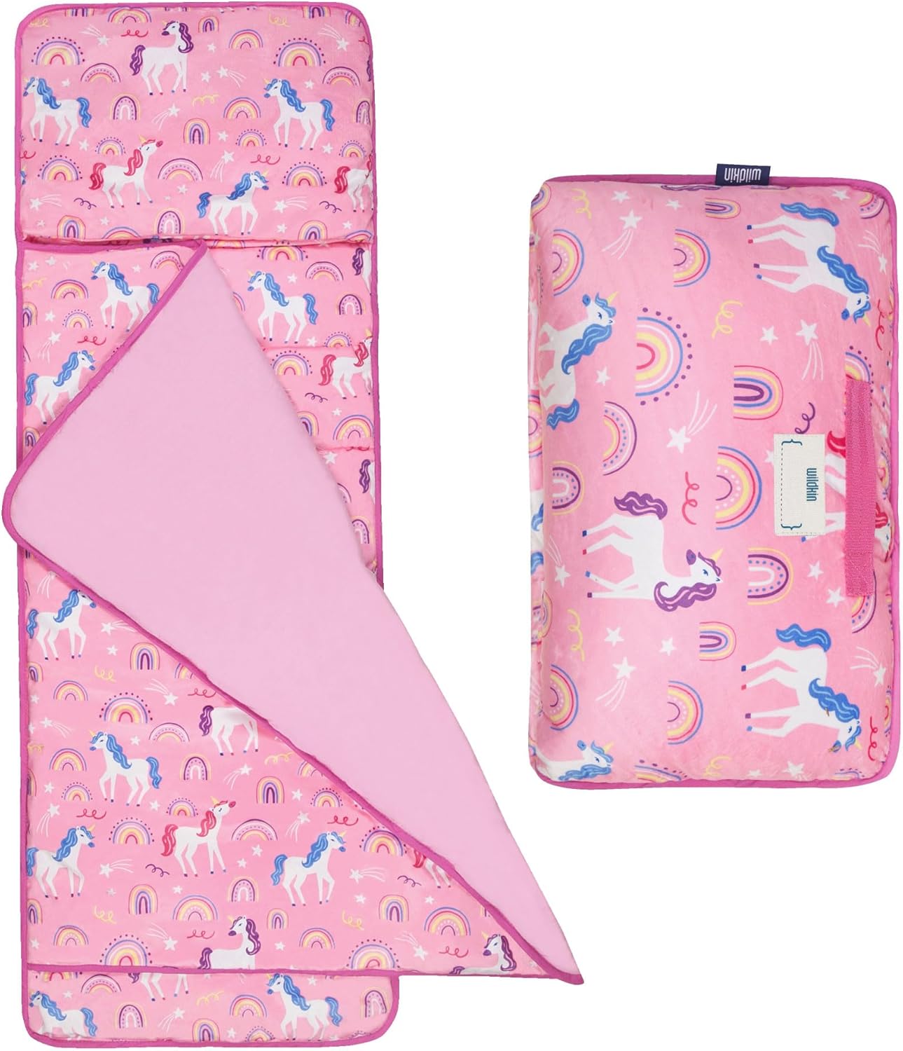 Wildkin Kids Velour Nap Mat – Soft, Cozy, Convenient for Daycare & Preschool – Rainbow Unicorns