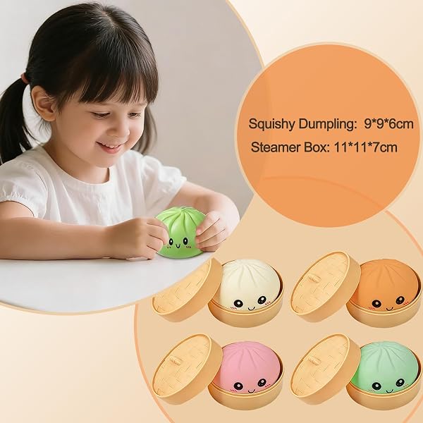 Dumpling Squishy, Colorful Squishy Dumpling Toy with Steamer, Mystery Dumplings Stress Relief Sensory Fidget Toy, Soft Squeeze Decompression Dough Toy for Adult Boys and Girls - 5