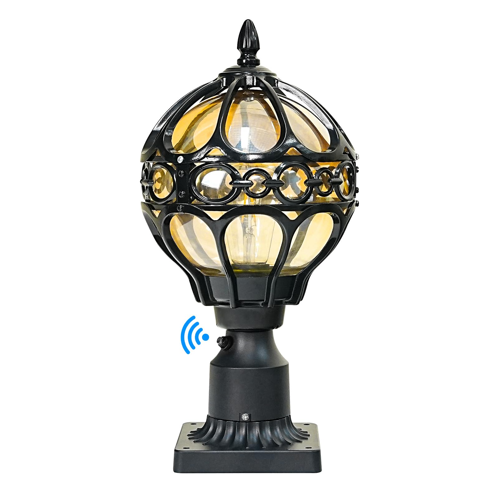 Dusk to Dawn Outdoor Posts Light for Lawn Walkway House, Black Globe Outside Lamp Post Light, Pier Mount Sphere Post Lighting, Exterior Waterproof Football Pole Lantern Light Fixture,1Pack