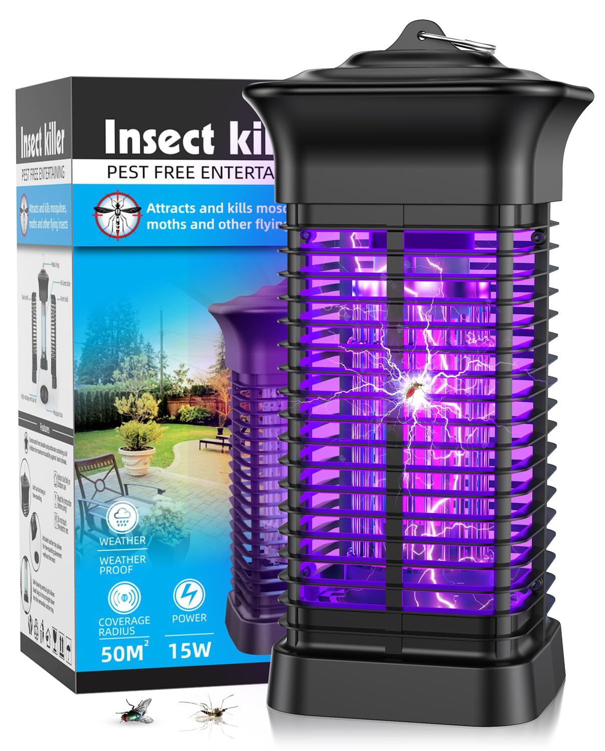 Lampada Antizanzare Elettrica UV Uccisione Mosca Elettrico Da Interno ed Esterno Repellente Efficace Portata 100 m² per repellente zanzare, Mites, mosche, insetti