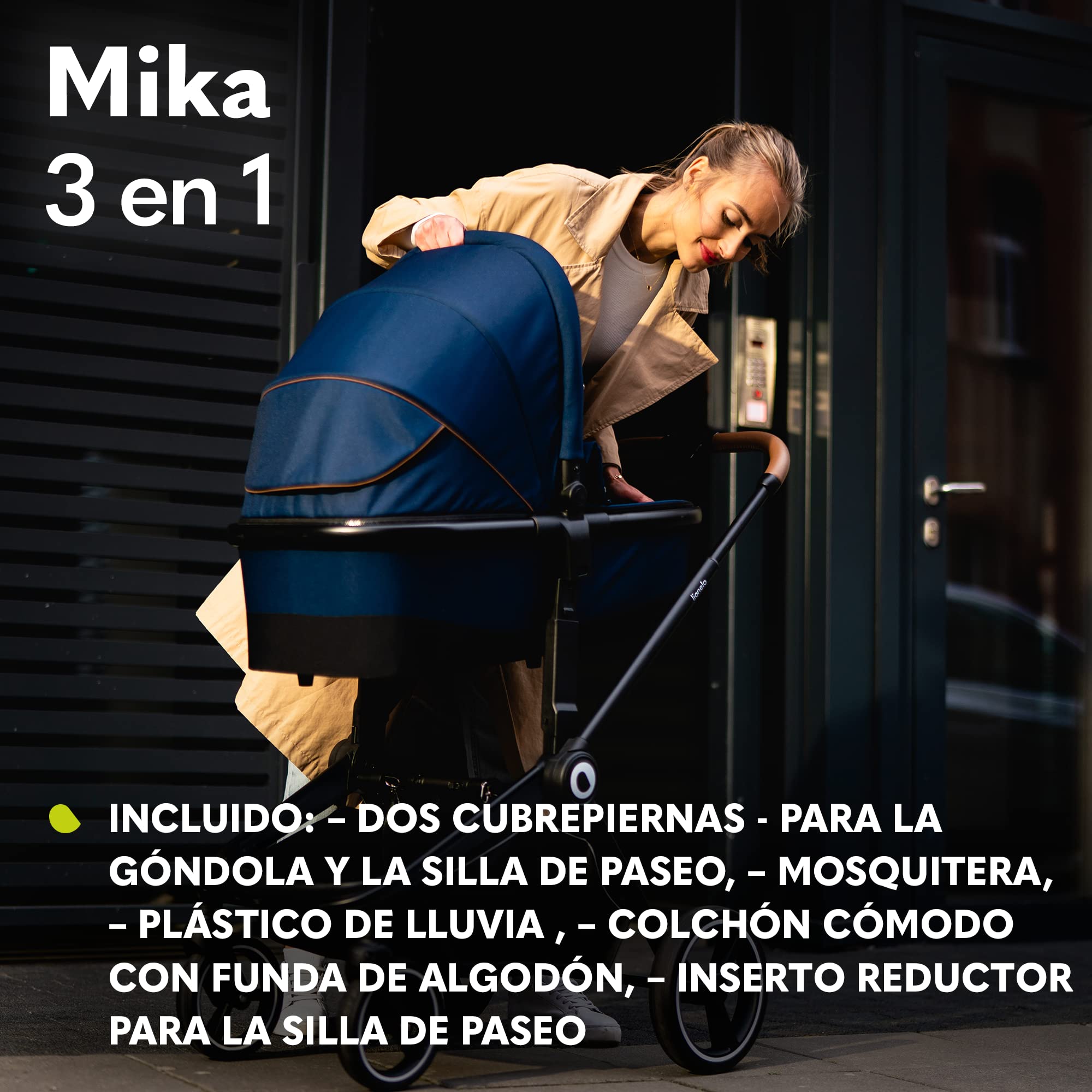 LIONELO Mika cochecito de bebé 3 piezas, coche de bebé 3 en 1, carrito para bebé, carro bebé 3 piezas el conjunto, silla de paseo, capazo y silla de coche