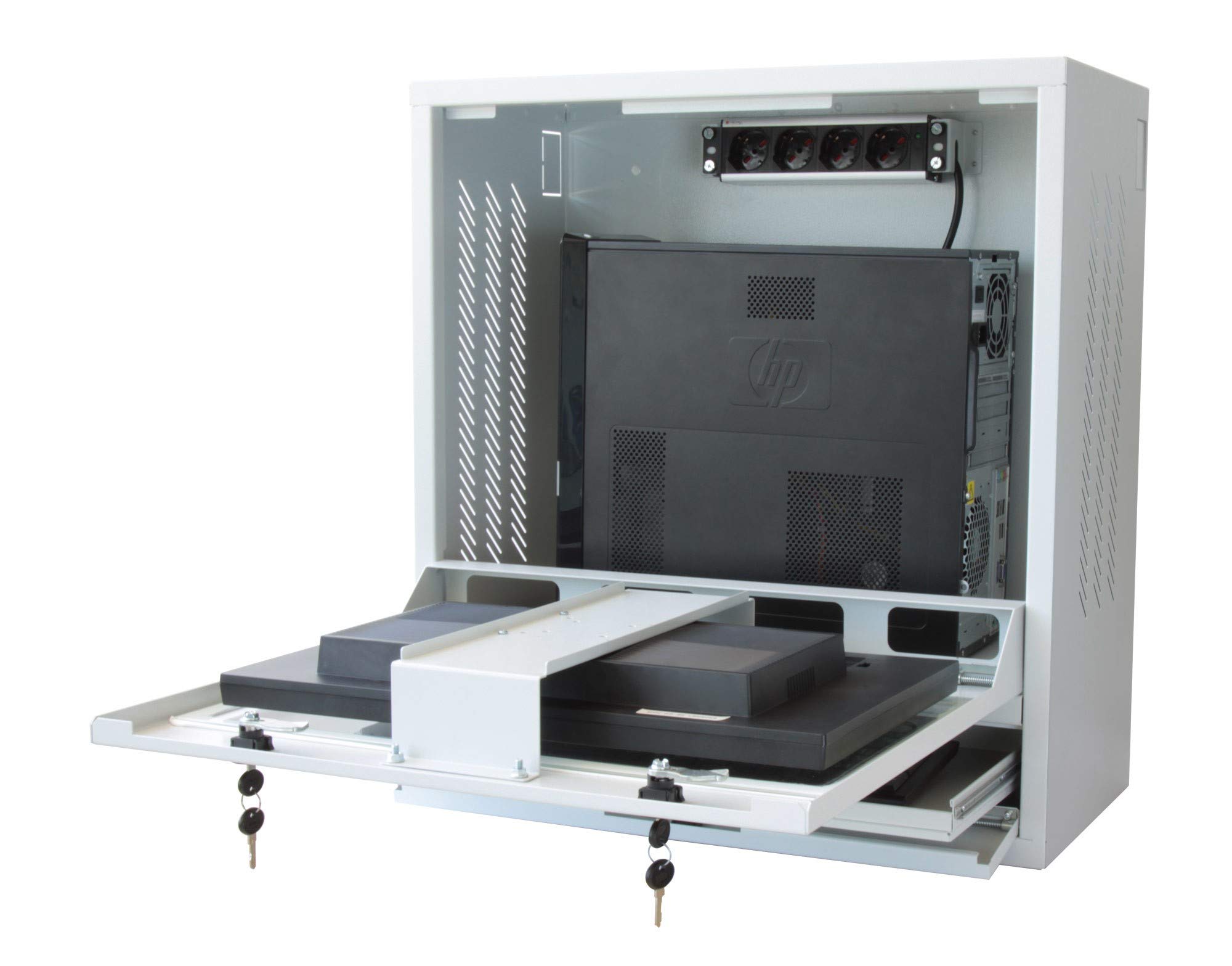 Techly Professional 104899 Armadio di Sicurezza per PC, Monitor LCD e Tastiera Bianco Bianco