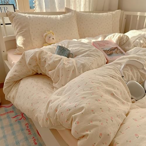 Miniatura 56 de Vm Vougemarket - Juego de edredón con volantes tamaño Twin XL, edredón floral de rosas rojas, juego de cama romántico de microfibra suave, edredón