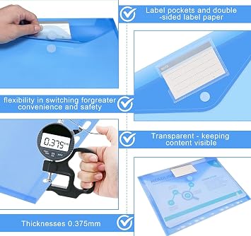 32 Pack Plastic Wallets A4+ Punched Pockets,8 Colours A4 Punched Wallets,Ring Binder Folder with Label Pocket & Hook and Loop Closure, 11 Hole Plastic Folders for School Home Office