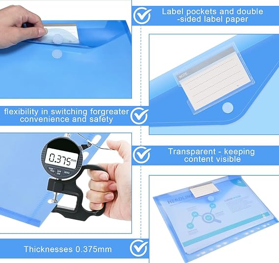 32 Pack Plastic Wallets A4+ Punched Pockets,8 Colours A4 Punched Wallets,Ring Binder Folder with Label Pocket & Hook and Loop Closure, 11 Hole Plastic Folders for School Home Office