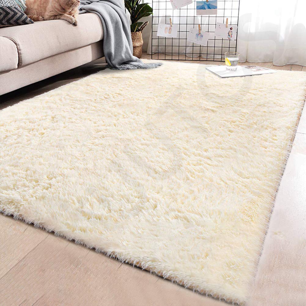 Tapis Poils Longs, Long Tapis, Qualité Premium Non-Inflammable, pour Le Salon, la Chambre ou la Chambre des Enfants, Beige, 60 x 160 cm